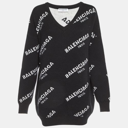 All Over Logo Wool Knit Sweater L - Balenciaga - Modalova