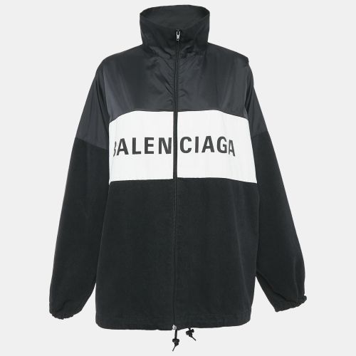 Logo Print Nylon and Denim Zip-Up Oversized Jacket S - Balenciaga - Modalova