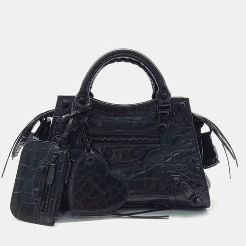 Semi Shiny Calfskin Crocodile Embossed Neo Classic Hardware Mini City - Balenciaga - Modalova