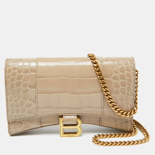 Croc Embossed Leather Hourglass Wallet On Chain - Balenciaga - Modalova