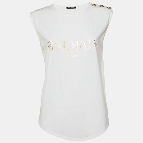 Logo Print Cotton Sleeveless T-Shirt M - Balmain - Modalova