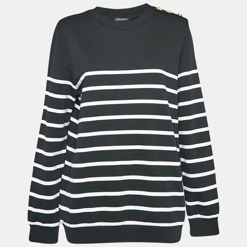 Striped Cotton Knit Crew Neck Sweatshirt L - Balmain - Modalova