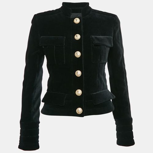 Velvet Button Detail Single Breasted Jacket S - Balmain - Modalova