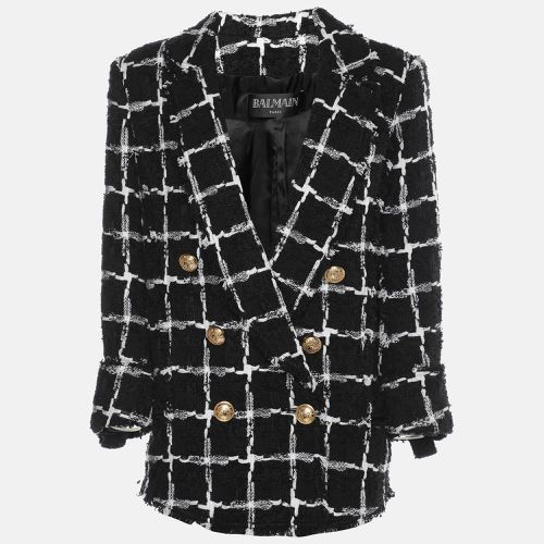 White Tweed Double Breasted Blazer L - Balmain - Modalova