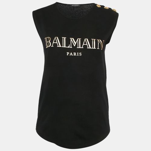 Logo Print Cotton Knit Button Detail Sleeveless Top S - Balmain - Modalova