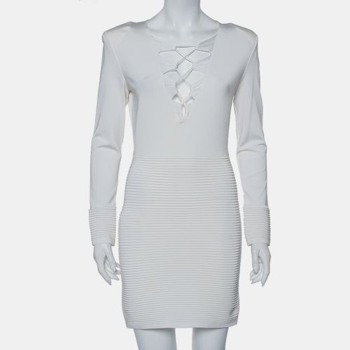 Textured Knit Lace Up Tie Detail Mini Dress M - Balmain - Modalova