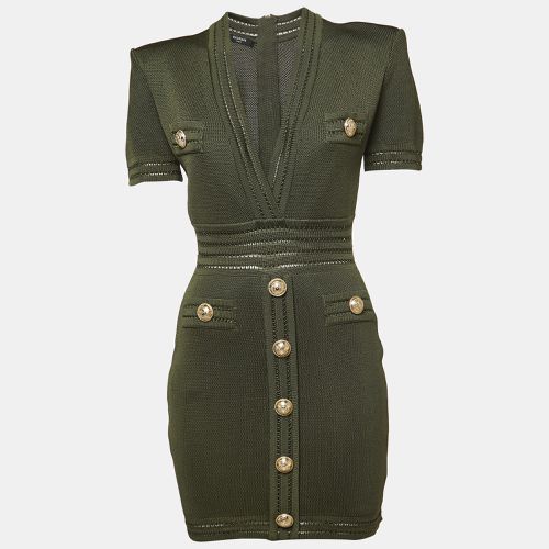 Military Knit Button Detailed Mini Dress M - Balmain - Modalova