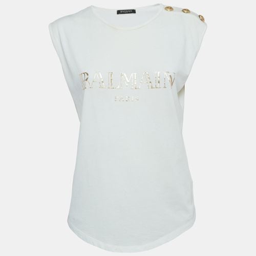 Logo Print Distressed Cotton Button Detailed Tank Top M - Balmain - Modalova