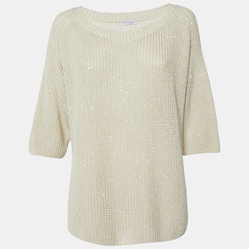 Sequin Rib Knit V-Neck Sheer Sweater L - Brunello Cucinelli - Modalova