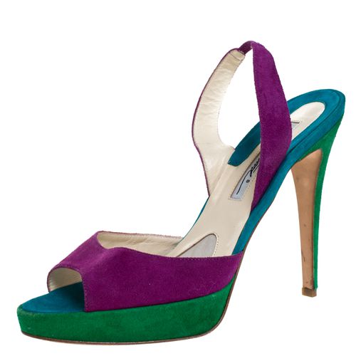 Suede Peep Toe Slingback Platform Sandals Size 39.5 - Brian Atwood - Modalova