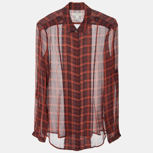 Brick Plaid Check Silk Crepe Pleated Shirt XS - Burberry Brit - Modalova