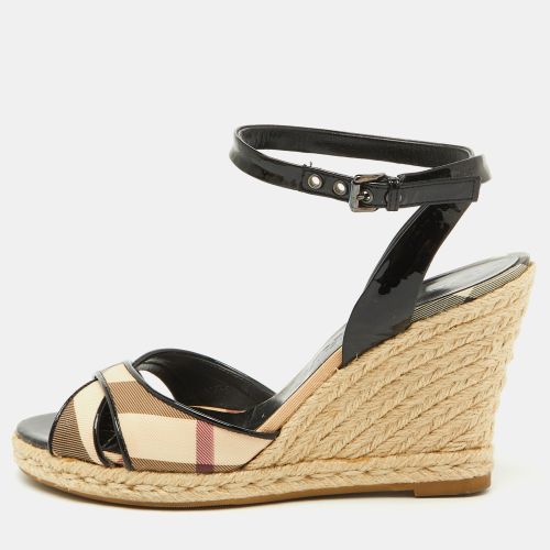 Burberry /Black Nova Check PVC and Patent Leather Espadrille Wedge Sandals Size 38 - Burberry London - Modalova