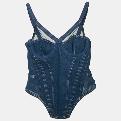 Denim and Mesh Bustier Corset Top M - Burberry - Modalova