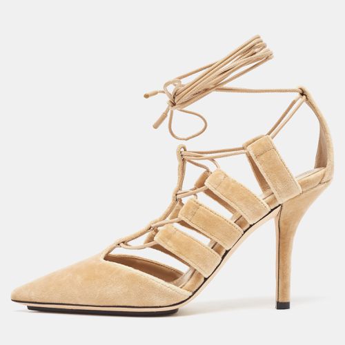 Beige Velvet Pointed Toe Strappy Pumps Size 37 - Burberry - Modalova