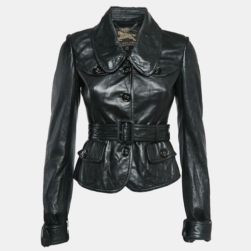 Leather Belted Button Front Jacket S - Burberry - Modalova