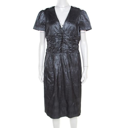 Silver Jacquard Plunge Neck Short Sleeve Dress M - Burberry London - Modalova