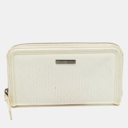 White Check Embossed Patent Leather Zip Round Wallet - Burberry - Modalova