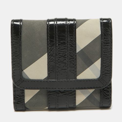 Smoke Beat Check Nylon and Patent Leather French Wallet - Burberry - Modalova