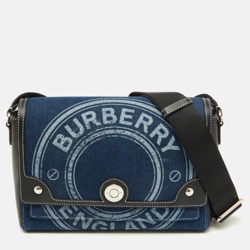 Black Denim and Leather Medium Note Logo Shoulder Bag - Burberry - Modalova