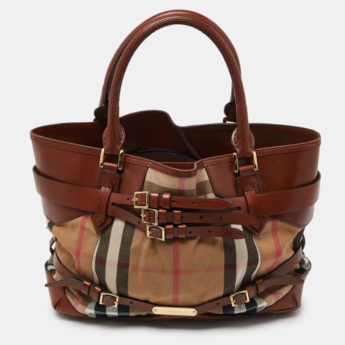 Brown House Check Canvas and Leather Medium Bridle Lynher Tote - Burberry - Modalova