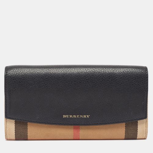 Beige House Check Canvas and Leather Flap Continental Wallet - Burberry - Modalova