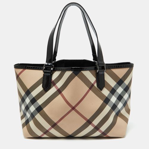 Black Supernova Check Coated Canvas and Patent Leather Nickie Tote - Burberry - Modalova