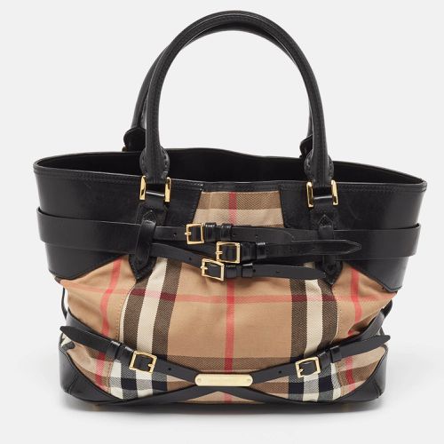 Beige House Check Fabric Medium Bridle Lynher Tote - Burberry - Modalova