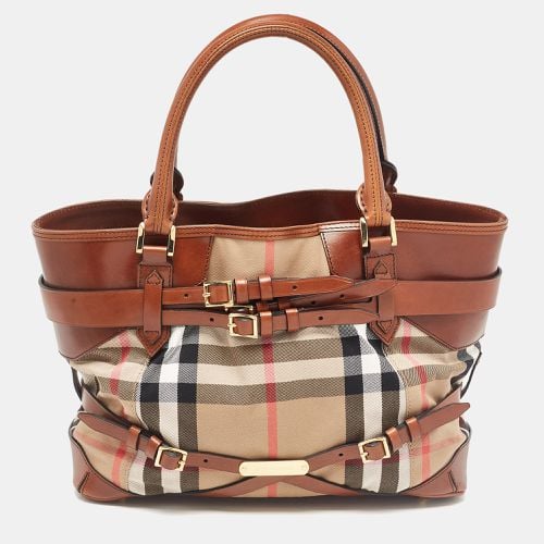 Beige House Check Canvas and Leather Medium Bridle Lynher Tote - Burberry - Modalova