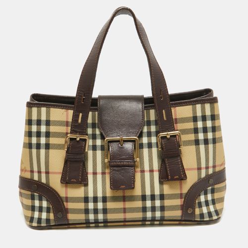 Beige/Dark Haymarket Check Coated Canvas Eden Tote - Burberry - Modalova