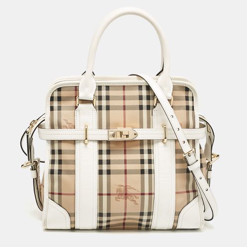 Beige Haymarket PVC and Leather PVC Minford Satchel - Burberry - Modalova