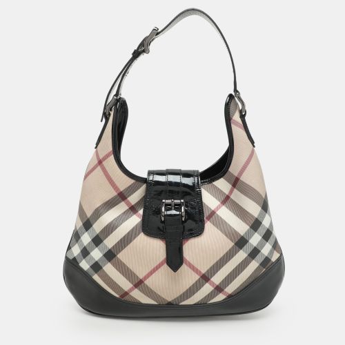 Beige Nova Check PVC and Patent Leather Brooke Hobo - Burberry - Modalova