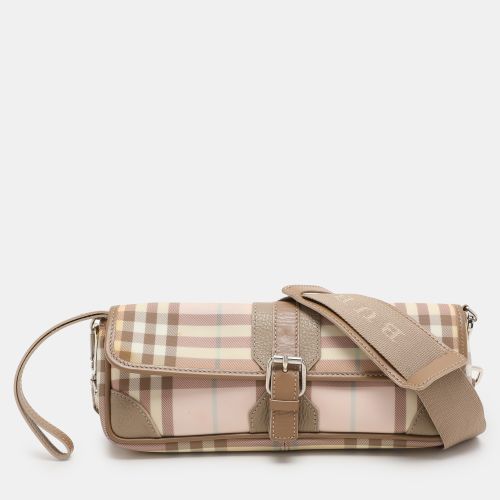 Beige House Check PVC and Leather Buckle Flap Shoulder Bag - Burberry - Modalova