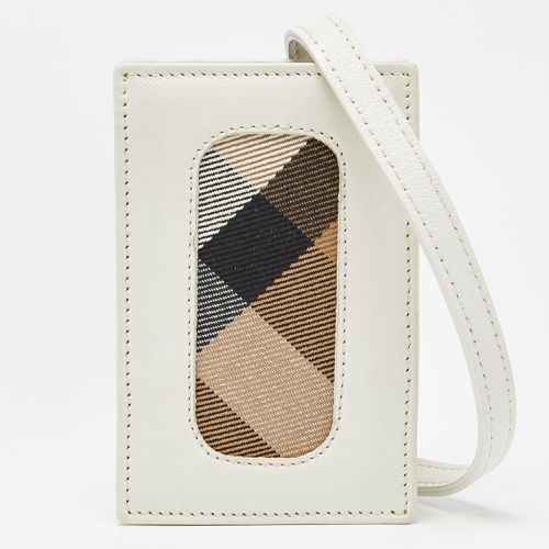 Leather and Check Canvas Card Holder with Strap - Burberry - Modalova