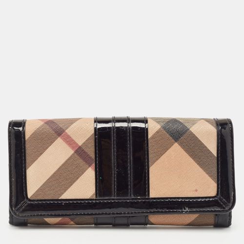 Black Novacheck Canvas and Patent Leather Penrose Continental Wallet - Burberry - Modalova