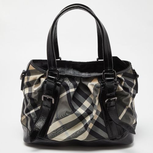 Grey Beat Check Canvas and Patent Leather Lowry Tote - Burberry - Modalova