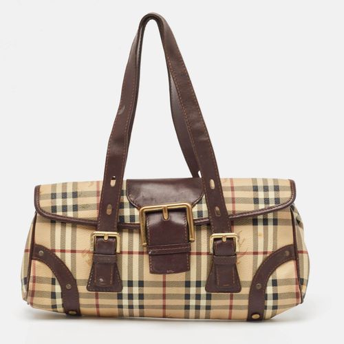 Beige House Check PVC and Leather Buckle Flap Bag - Burberry - Modalova