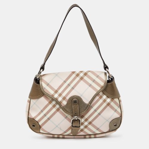 Metallic House Check PVC and Leather Buckle Flap Hobo - Burberry - Modalova