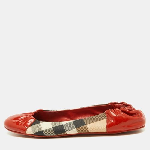 Beige Patent Leather and Nova Check Coated Canvas Scrunch Ballet Flats Size 39.5 - Burberry - Modalova