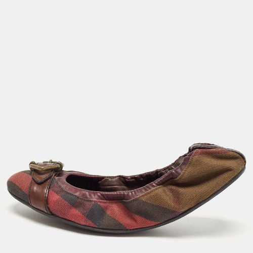 Leather and Check Canvas Glengall Scrunch Ballet Flats Size 38 - Burberry - Modalova