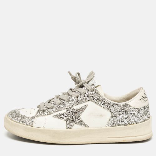 Silver Glitter and Leather Stardan Sneakers Size 39 - Golden Goose - Modalova