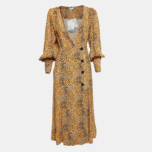 Leopard Print Crepe Buttoned Midi Dress S - Ganni - Modalova