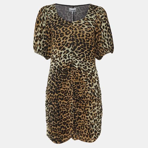 Animal Printed Mesh Ruched Mini Dress S - Ganni - Modalova