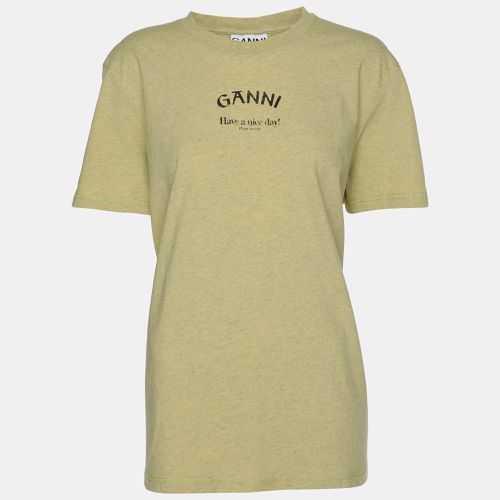 Leek Yellow Logo Print T-Shirt L - Ganni - Modalova