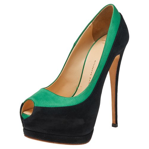 Green Satin and Suede Peep Toe Platform Pumps Size 36 - Giuseppe Zanotti - Modalova