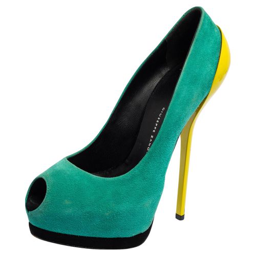 Tri-Color Suede And Patent Leather Peep Toe Platform Pumps Size 37 - Giuseppe Zanotti - Modalova