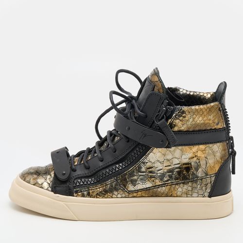 Gold/Black Python Embossed Leather Coby High Top Sneakers Size 37 - Giuseppe Zanotti - Modalova