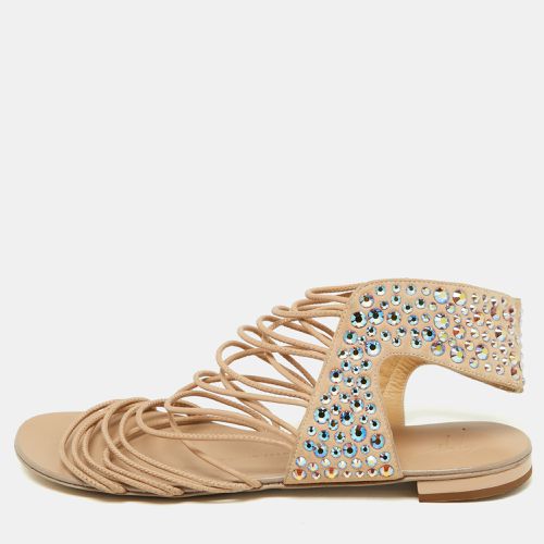 Beige Suede Crystal Embellished Strappy Flat Sandals Size 38.5 - Giuseppe Zanotti - Modalova