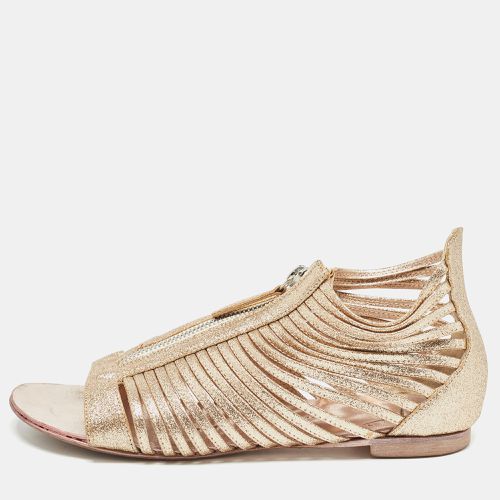 Gold Glitter Zipped Caged Flat Sandals Size 36 - Giuseppe Zanotti - Modalova