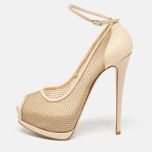 Mesh and Lizard Embossed Leather Peep Toe Pumps Size 40.5 - Giuseppe Zanotti - Modalova