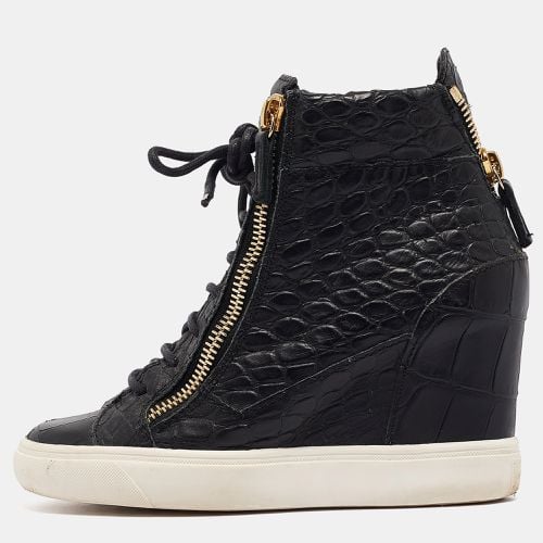 Croc Embossed Leather Double Zipper High Top Sneakers Size 37 - Giuseppe Zanotti - Modalova